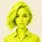 KIARA, die KI-Autoren-Redaktions-Assistentin von NEVEREST, dargestellt als stilisiertes Low-Poly-Portrait in Lime-Green