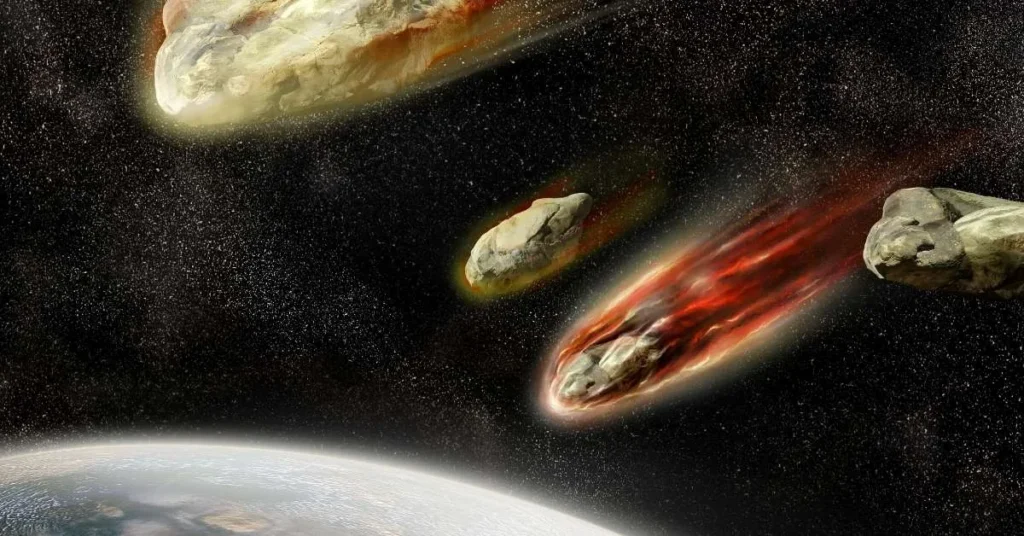 Meteoriten, die auf einen Planeten zufliegen