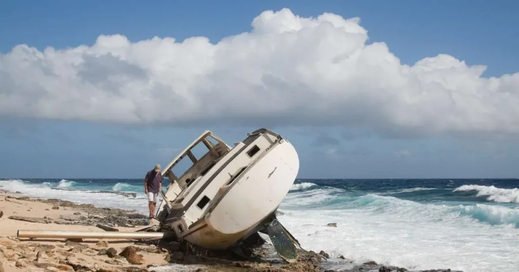 Umgekipptes Boot am Strand